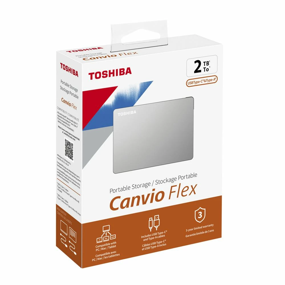 Toshiba Canvio Flex 2TB USB 3.1 (Gen 1 Type-A) And USB 3.1 (Gen 1 Type-C) 2.5" Portable External Hard Drive - Silver - Image 5