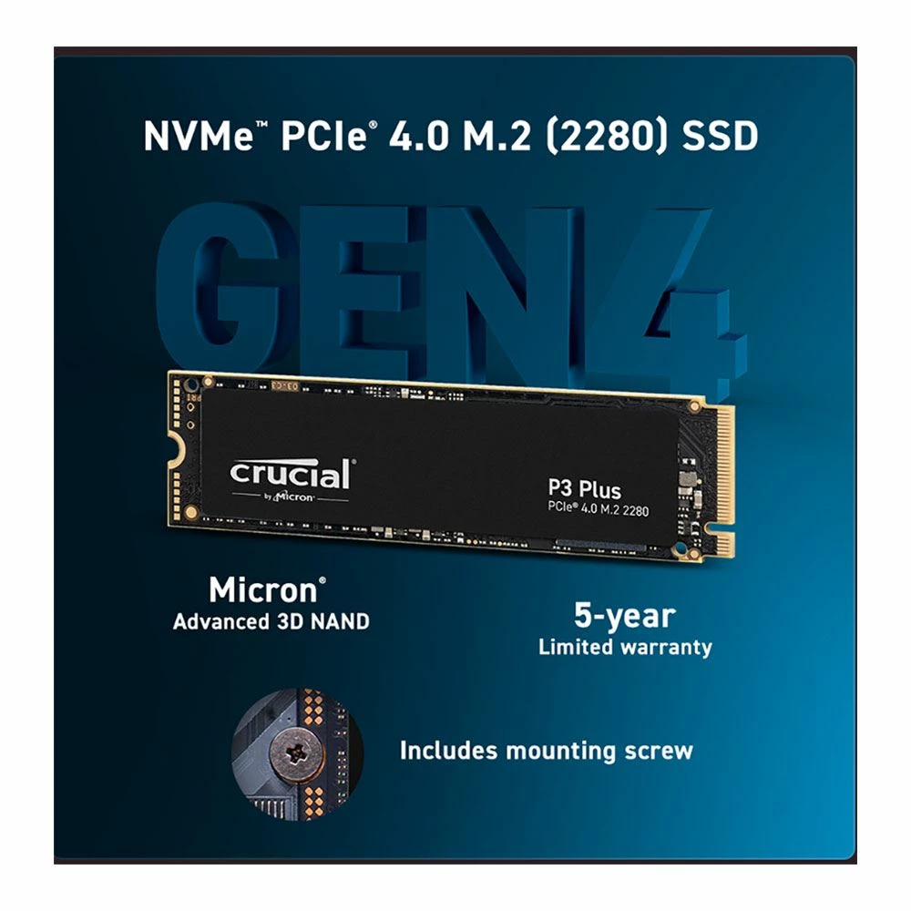 Crucial P3 Plus 2TB 3D NAND Flash PCIe Gen 4 X4 NVMe M.2 Internal SSD - Image 2