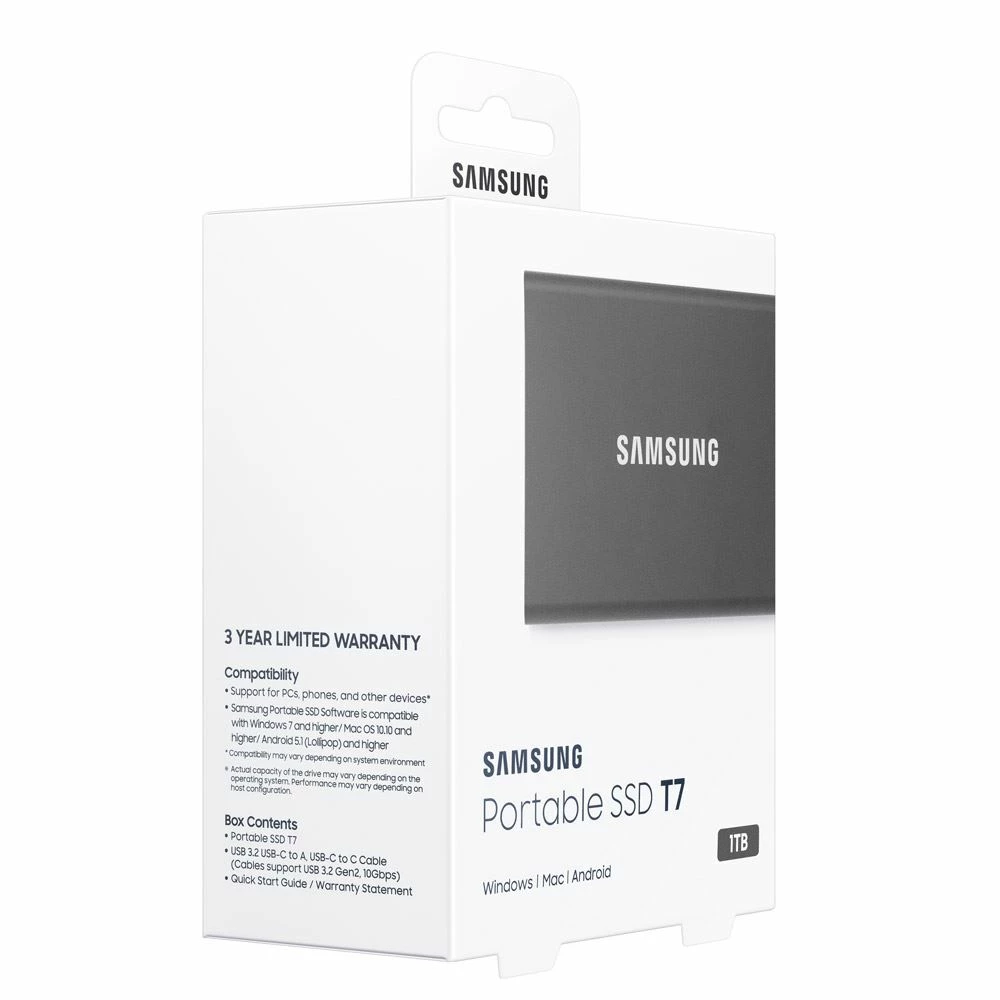 Samsung T7 Portable SSD 1TB USB 3.2 Gen 2 External Solid State Drive Up To 1050MB/s Read Speed - Gray (MU-PC1T0T/AM) - Image 4